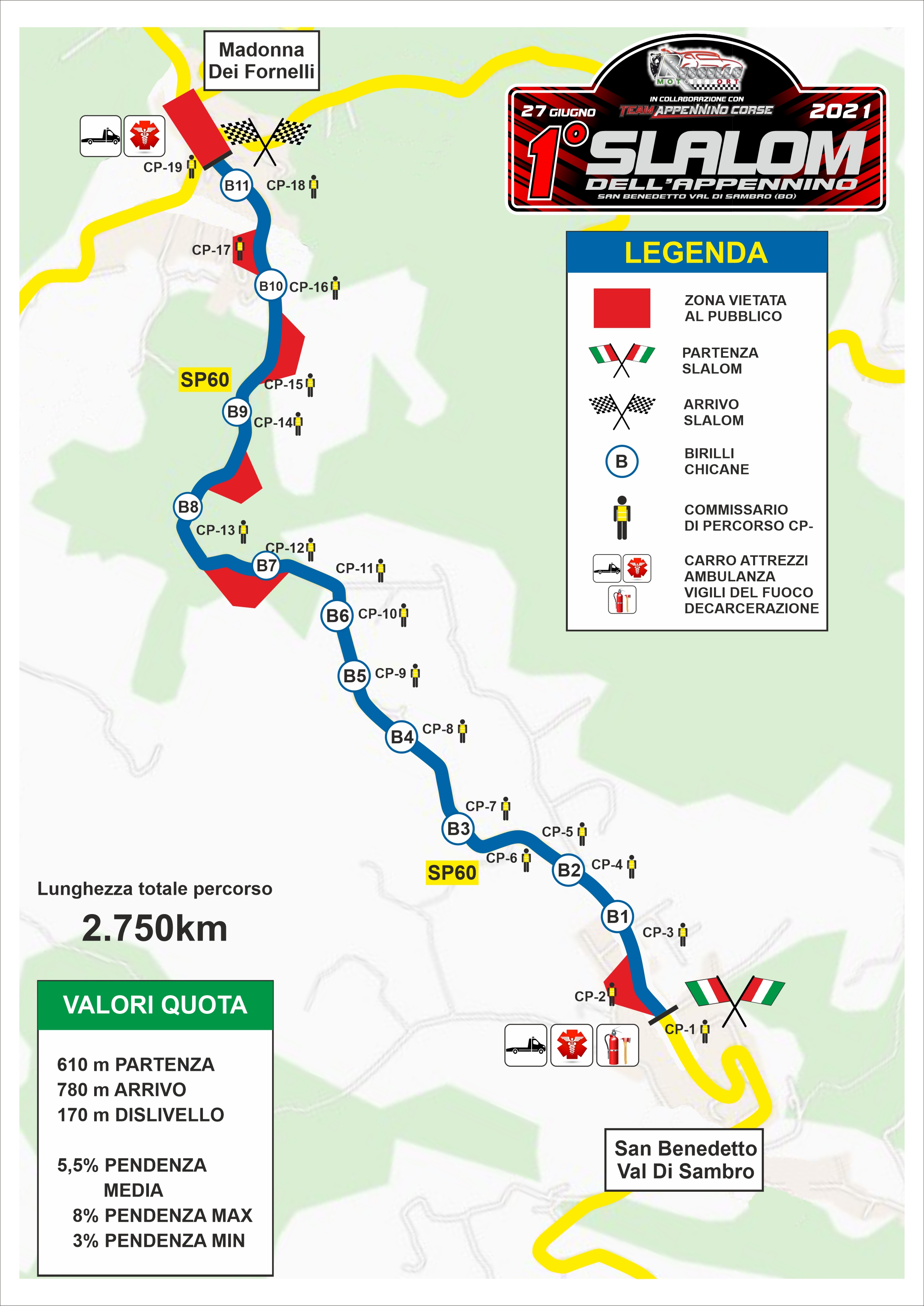 cartina percorso 1° slalom dell'appennino 2021